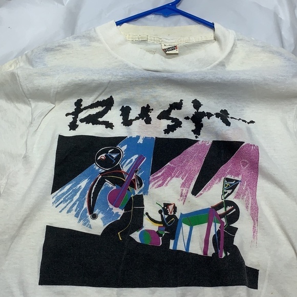 Vintage Rush Show of Hands Screen Stars White Tee Size L - Picture 1 of 7